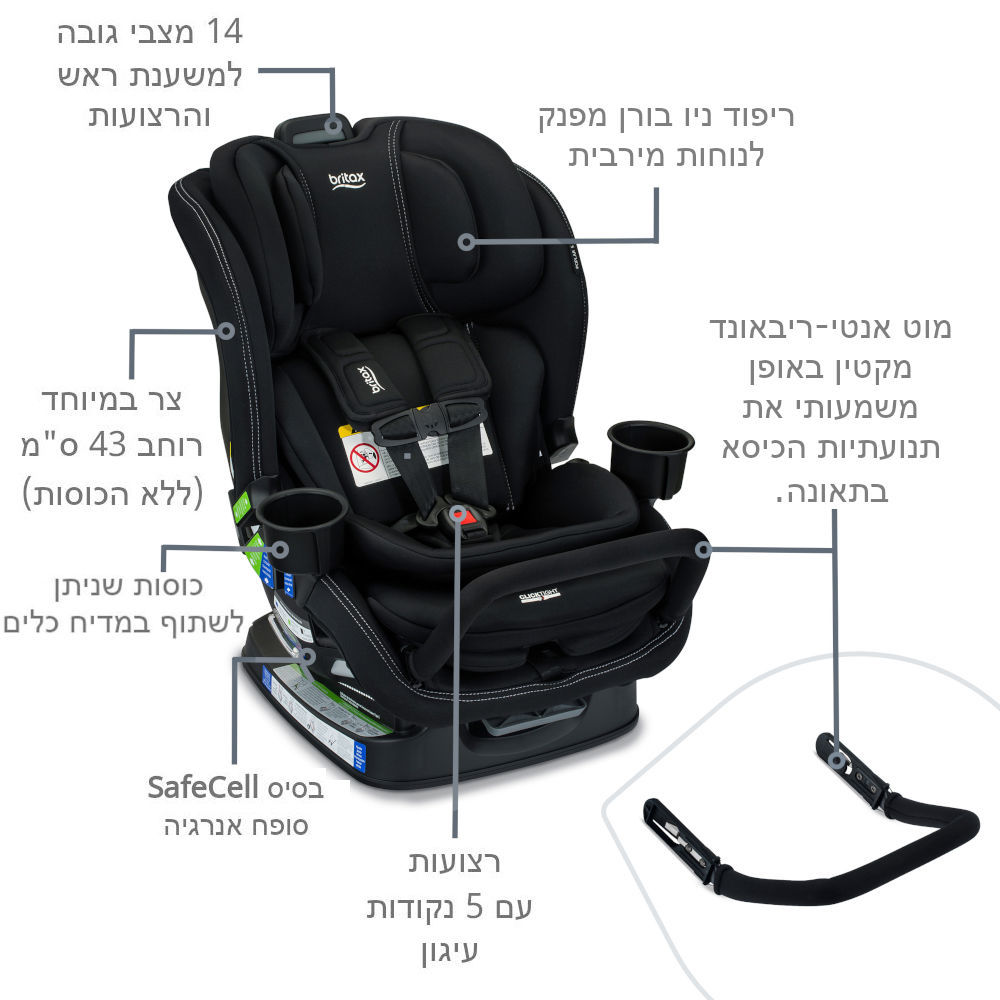 כסא בטיחות צר עד 30 קג ללא כימיקלים כולל מוט אנטי ריבאונד דגם Poplar ClickTight S ARB