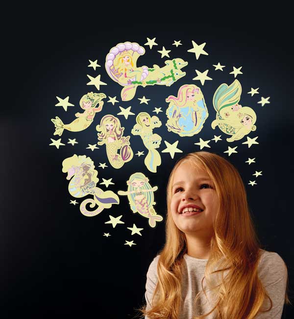 מדבקות זוהרות כוכבים ובנות ים דגם Stars and Mermaids