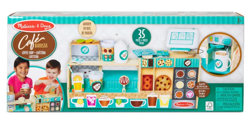 דוכן בריסטה מעץ להכנת קפה ומאפה דגם Wooden Café Barista Coffee Shop Toy