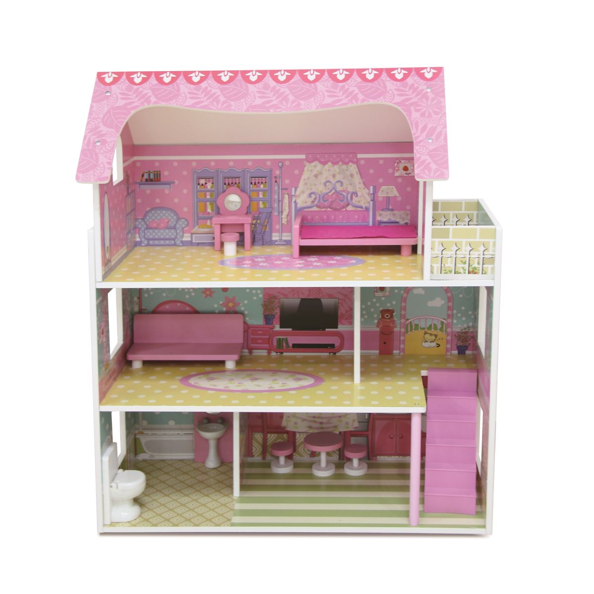 בית בובות מאובזר וילה 3 קומות דגם Dollhouse Mension TX1055E