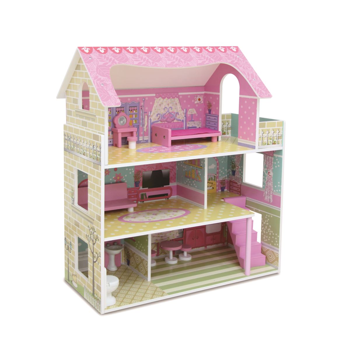 בית בובות מאובזר וילה 3 קומות דגם Dollhouse Mension TX1055E