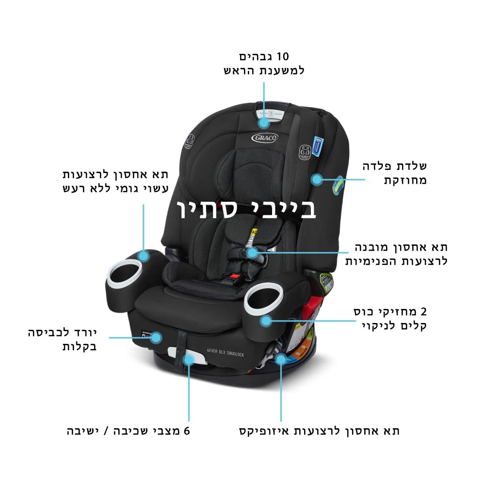 כסא בטיחות מלידה עד 54 קג דגם 4Ever DLX SnugLock Grow
